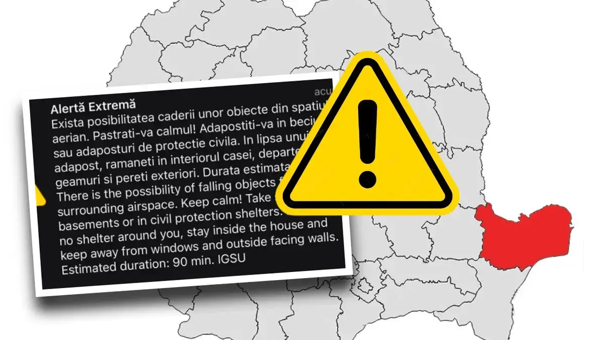 Alertă RO-Alert la Tulcea: Risc de cădere a unor obiecte din spațiul aerian
