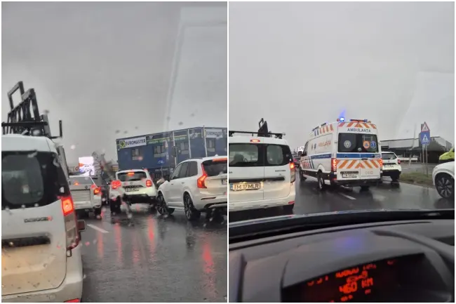 Accident grav pe DJ 691: un șofer a rămas încarcerat după o coliziune în lanț