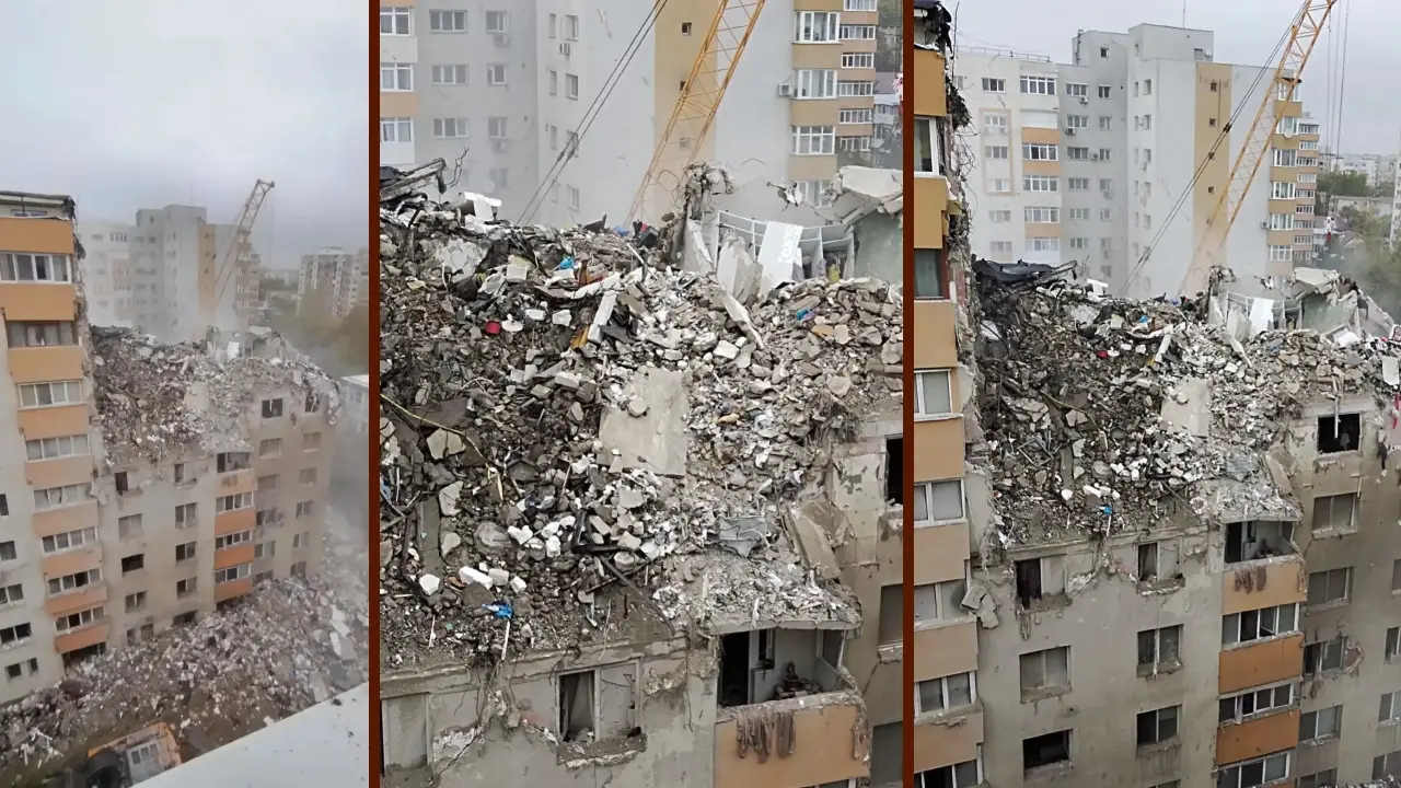 Blocul din Rahova, avariat de explozie, a fost demolat parțial la un an de la tragedia