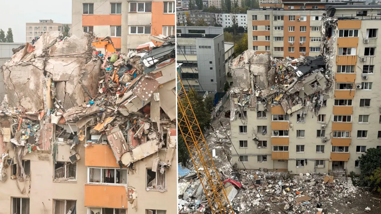 Imagini noi de la demolarea blocului afectat de explozia din Rahova