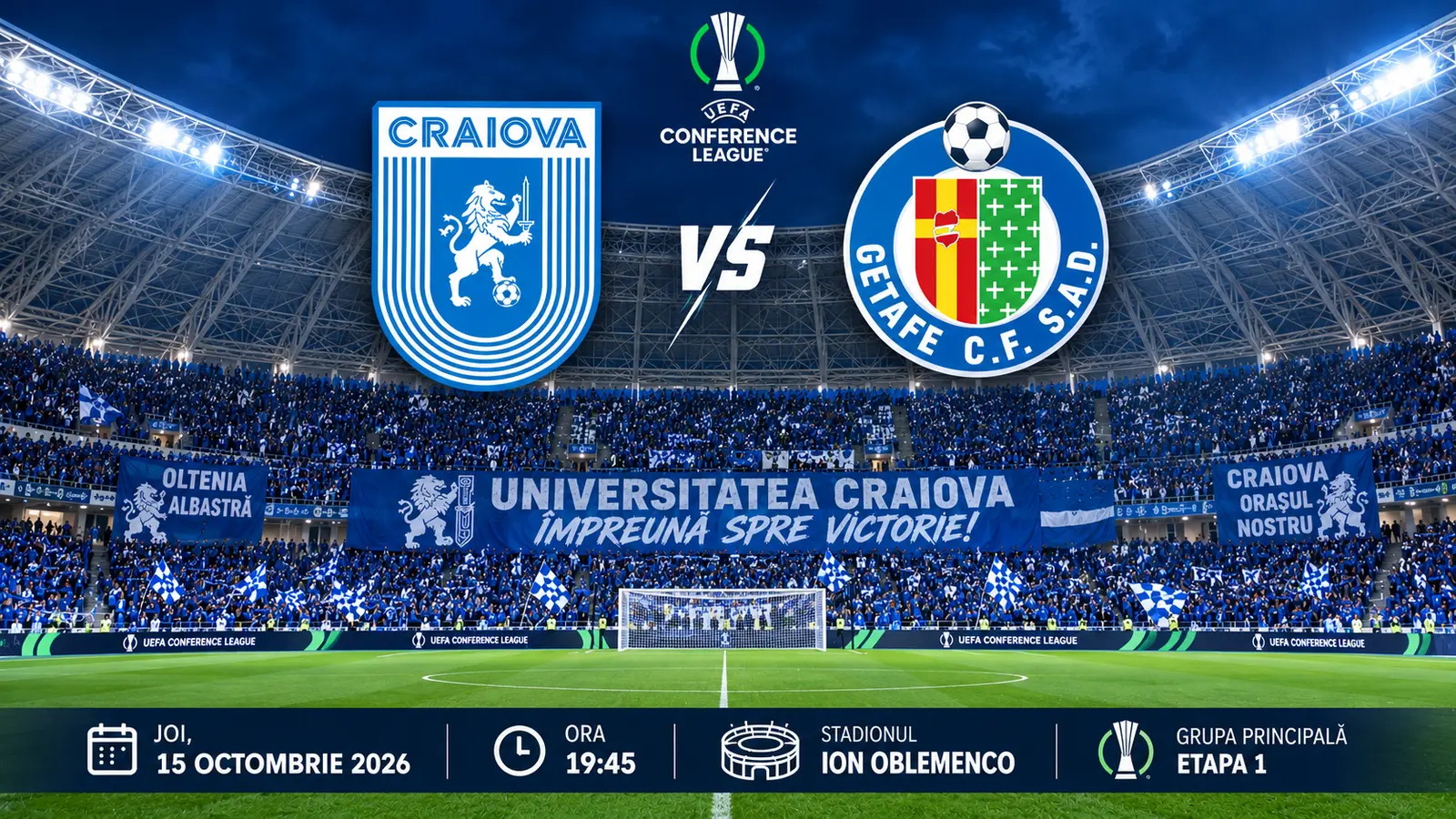 Universitatea Craiova – Getafe, live în Conference League: meciul de joi, ora 19:45, la Bănia